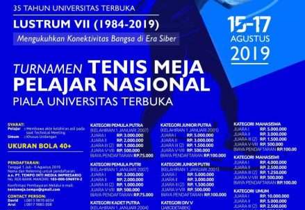 Poster Turnamen Tenis Meja Nasional Piala Universitas Terbuka 2019